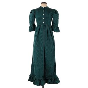 Batsheva Teal Long Sleeve Ruffle Dress Pearl Buttons Size 2